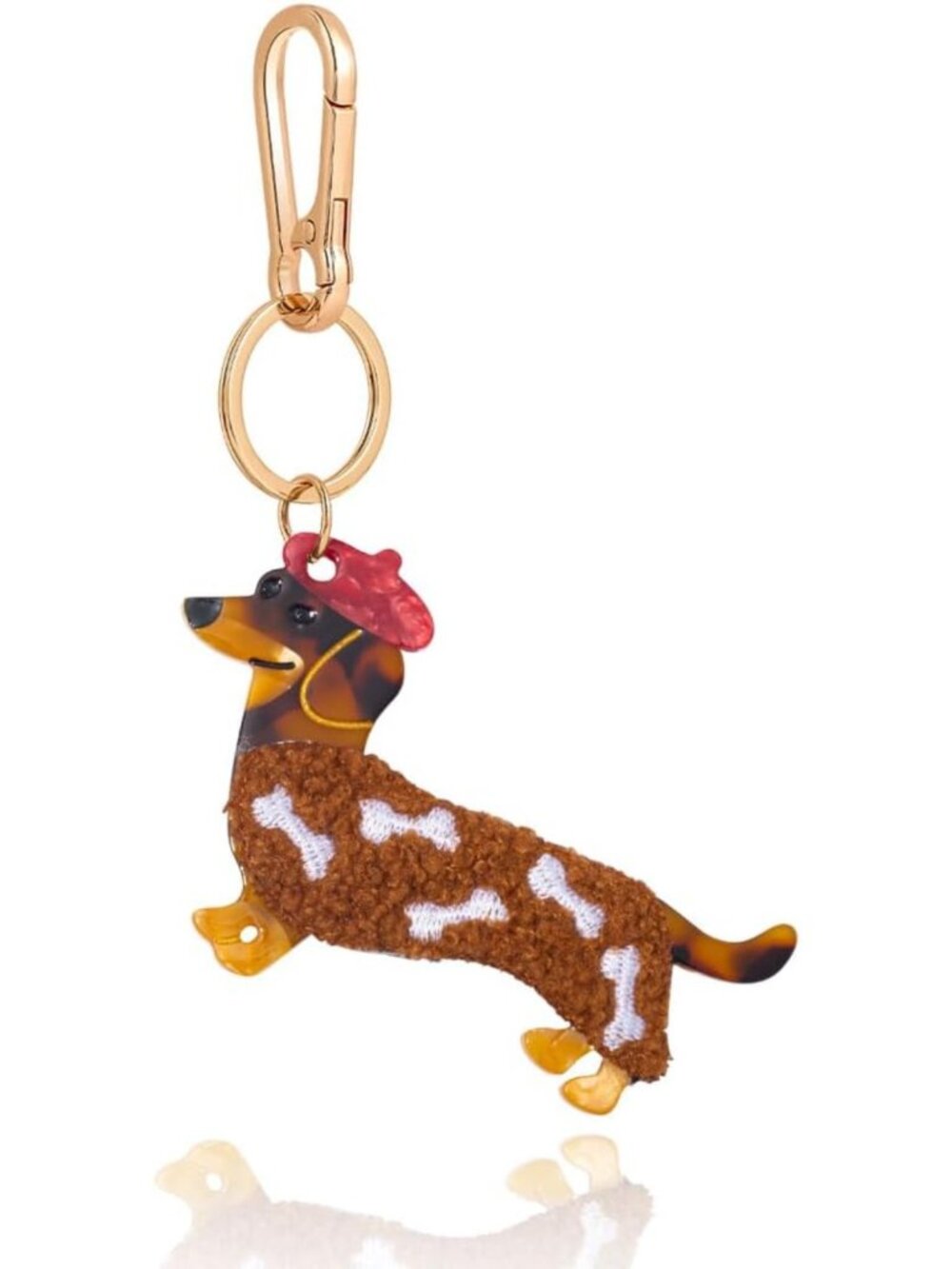 Cute Dog-Shaped Keychain Charm & Bag Clasp - Acetate Clip with Gold Accents